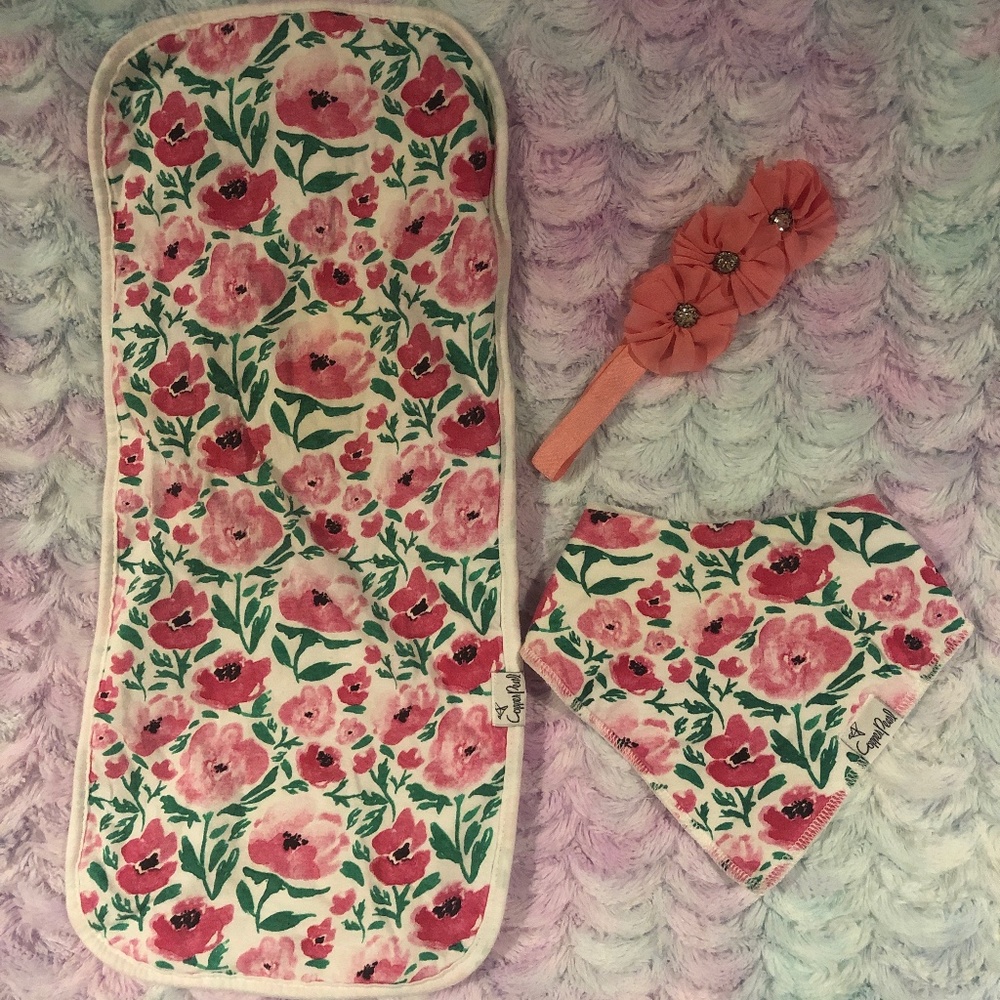 Baby bandana drool bib and matching burp cloth